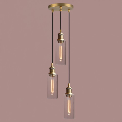 Cluster 3 Bottle Glass Shade Retro Copper Chandelier Pendant Light